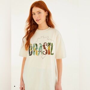 FARM Rio Off-White Brasil Organic Cotton T-Shirt Size S. NWT